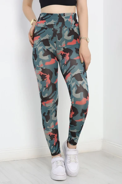 Desenli Dijital Baskı Tayt Petrol - Resim 4