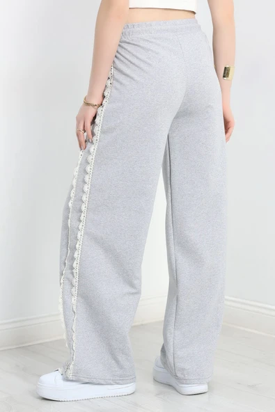 Özel Tasarımlı Güpürlü 2 İplik Eşofman Altı Gri - Resim 6