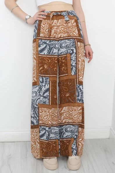 Desenli Dokuma Pantolon Kahvepetrol - Resim 5