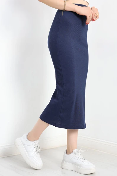 Kaşkorse Yırtmaçlı Etek Lacivert1 - Resim 5