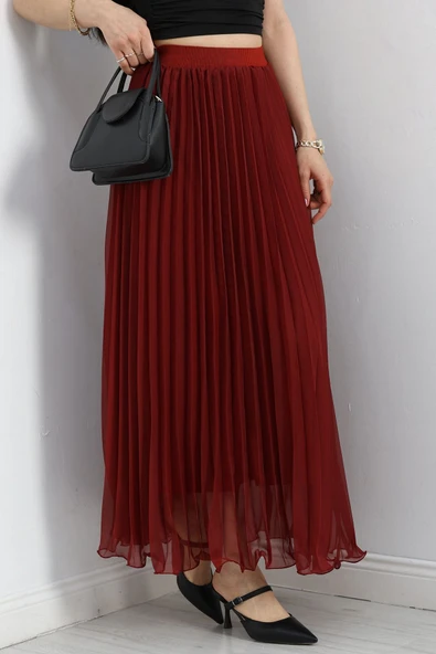 Etek Ucu Misinalı Şifon Etek Bordo - Resim 2