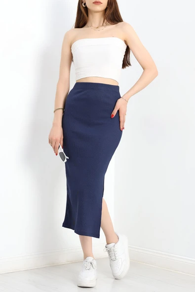 Kaşkorse Yırtmaçlı Etek Lacivert1 - Resim 4