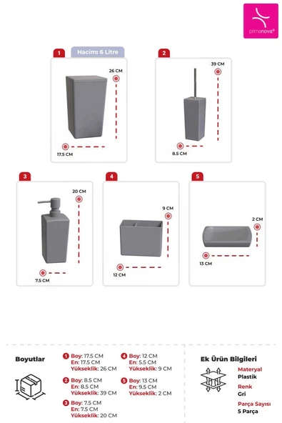 Biga 5 Parça Banyo Seti Gri - 3