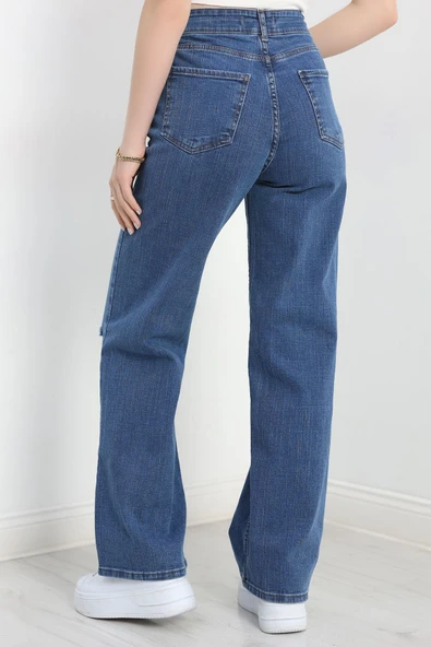 Lazer Kesim Palazzo Kot Pantolon Mavi1 - Resim 6