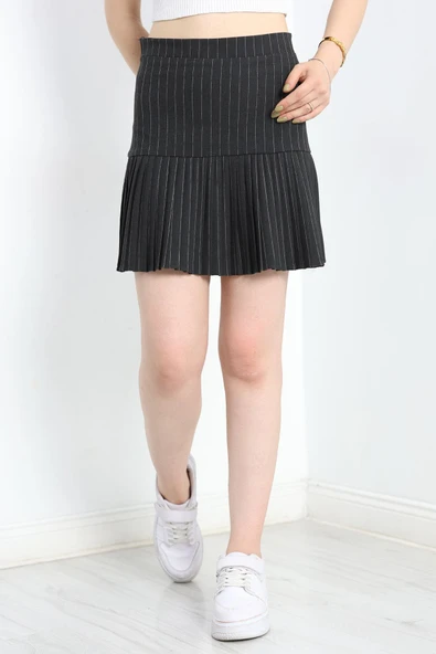 Pileli Mini Etek Fümebeyaz