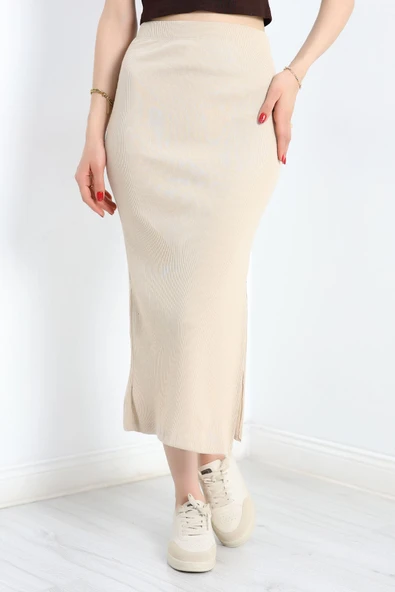 Kaşkorse Yırtmaçlı Etek Bej ürün görseli 1