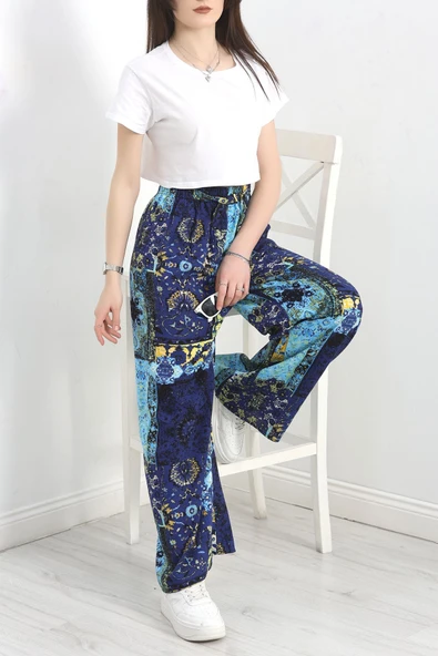 Desenli Dokuma Pantolon Mavisaks - Resim 5