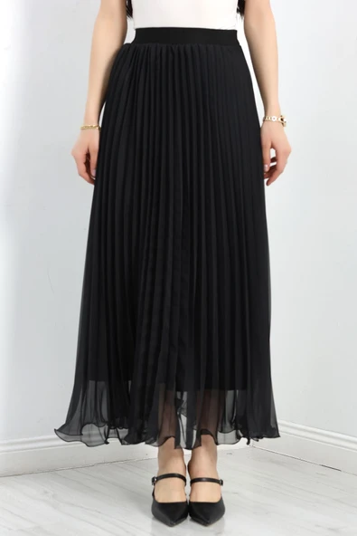 Etek Ucu Misinalı Şifon Etek Siyah - Resim 2