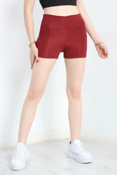 Dikişli Biker Tayt Bordo - Resim 4