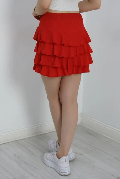 Kat Kat Bürümcük Mini Etek Kırmızı - Resim 6