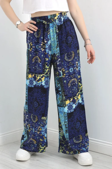 Desenli Dokuma Pantolon Mavisaks - Resim 2