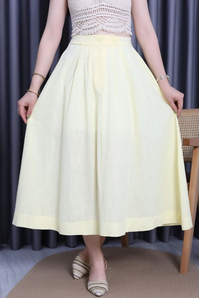 Flam Keten Düğmeli Etek Sarı ürün görseli