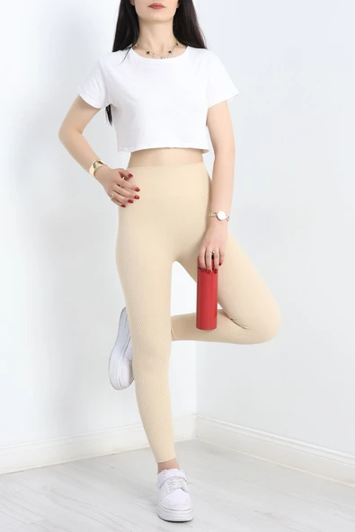 Toparlayıcı Fitilli Tayt Krem - 4