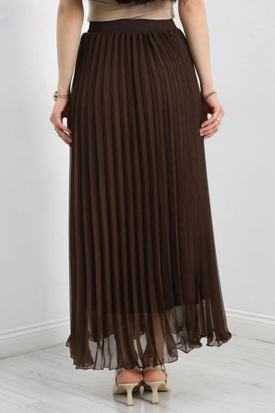 Etek Ucu Misinalı Şifon Etek Kahve - Resim 6