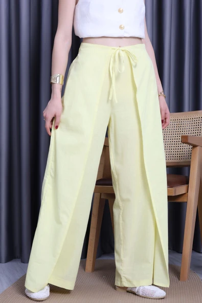 Kapaklı Flam Keten Pantolon Sarı ürün görseli