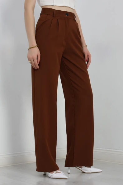 Tek Düğme Palazzo Pantolon Kahve ürün görseli