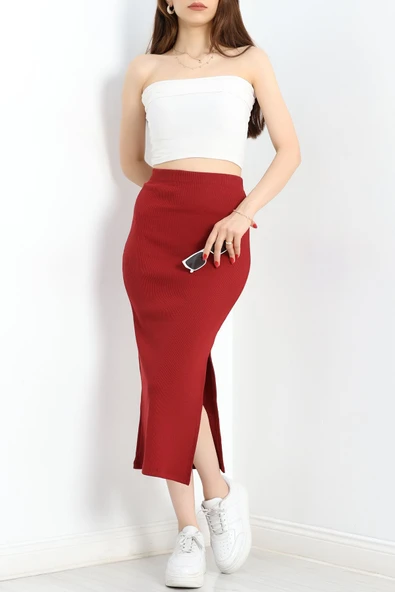 Kaşkorse Yırtmaçlı Etek Bordo - Resim 4