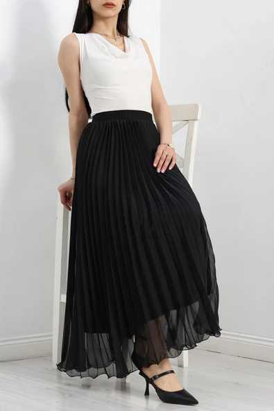 Etek Ucu Misinalı Şifon Etek Siyah - Resim 4