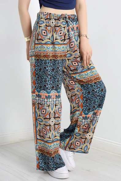 Desenli Dokuma Pantolon Mavipembe ürün görseli