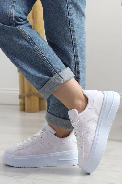 Kalın Taban Şeritli Günlük Ayakkabı Beyaz - Resim 7