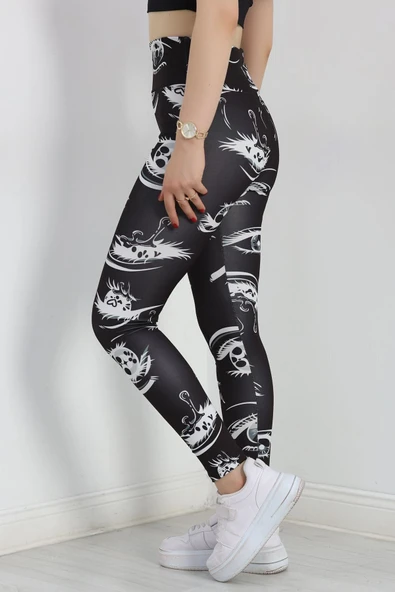 Desenli Dijital Baskı Tayt Siyahbeyaz1 - Resim 6