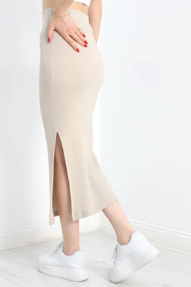 Kaşkorse Yırtmaçlı Etek Vizon - Resim 6