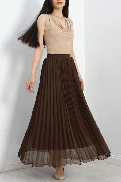 Etek Ucu Misinalı Şifon Etek Kahve ürün görseli