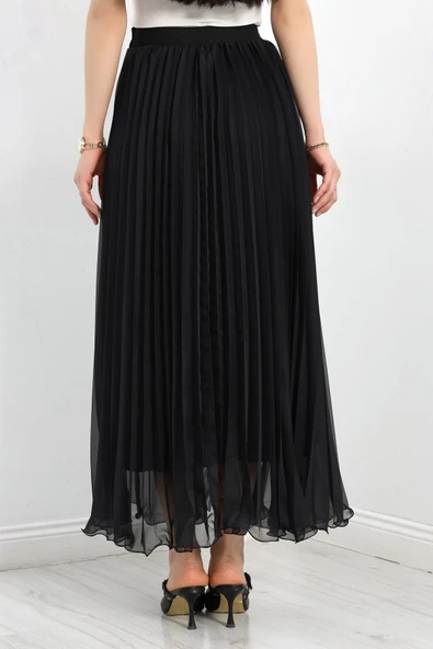 Etek Ucu Misinalı Şifon Etek Siyah - Resim 7