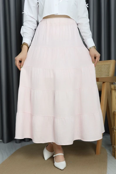 Müslin Kumaş Kat Kat Etek Pembe ürün görseli