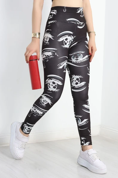 Desenli Dijital Baskı Tayt Siyahbeyaz1 - Resim 3