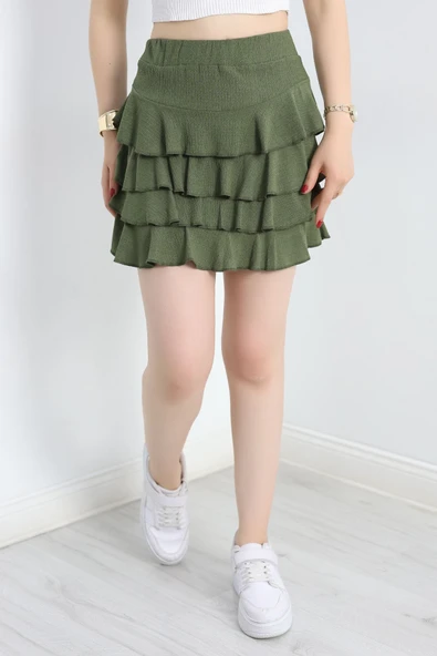 Kat Kat Bürümcük Mini Etek Haki ürün görseli 1