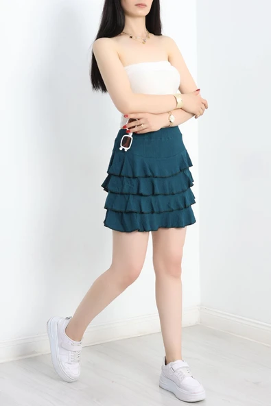 Kat Kat Bürümcük Mini Etek Petrol - Resim 2