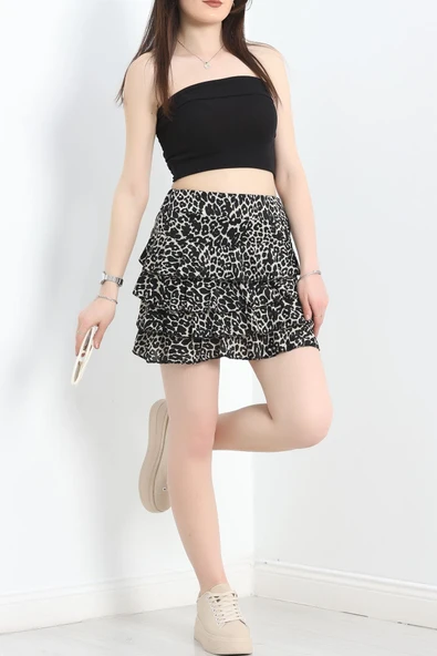 Desenli Kat Kat Mini Etek Siyahtaş - Resim 5