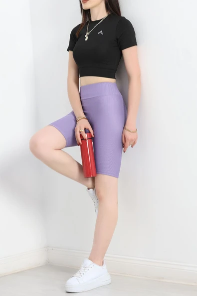 Fitilli Biker Tayt Mor - Resim 4