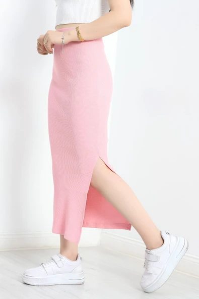 Kaşkorse Yırtmaçlı Etek Pembe - Resim 5