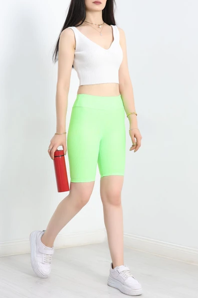 Fitilli Biker Tayt Neonyeşil - Resim 2