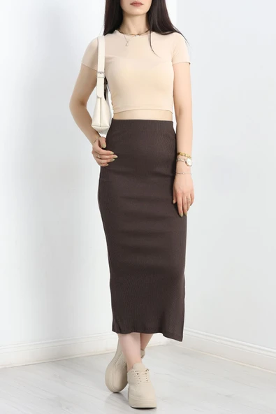 Kaşkorse Yırtmaçlı Etek Acıkahve - Resim 4