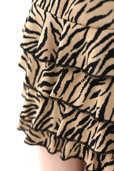 Desenli Kat Kat Mini Etek Vizonsiyah - Resim 7