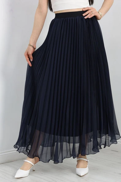 Etek Ucu Misinalı Şifon Etek Lacivert - Resim 4