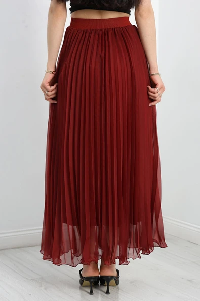 Etek Ucu Misinalı Şifon Etek Bordo - Resim 6
