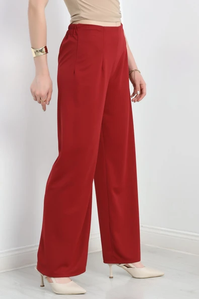 Krep Palazzo Pantolon Bordo - Resim 5