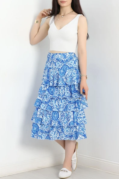 Kat Kat Uzun Etek Beyazmavi - Resim 3