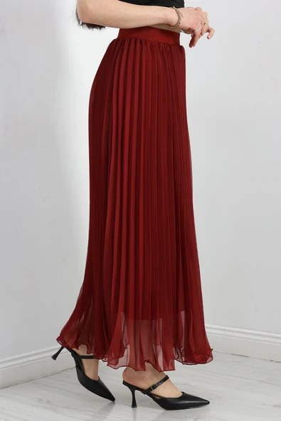 Etek Ucu Misinalı Şifon Etek Bordo - Resim 3