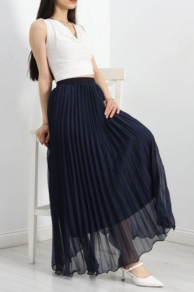 Etek Ucu Misinalı Şifon Etek Lacivert - Resim 5