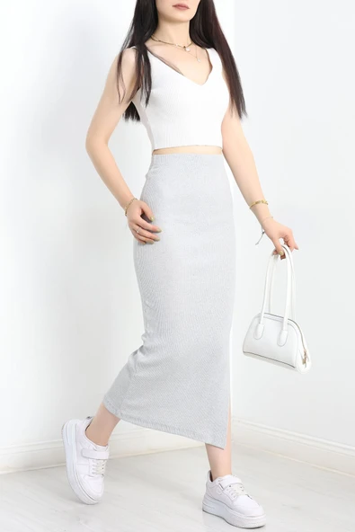 Kaşkorse Yırtmaçlı Etek Gri - Resim 4