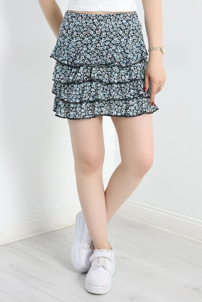 Desenli Kat Kat Mini Etek Turkuaz ürün görseli