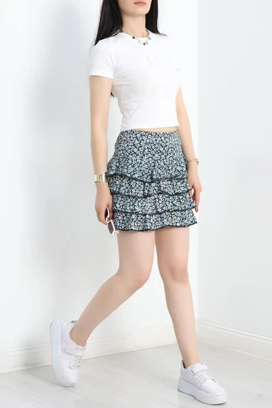 Desenli Kat Kat Mini Etek Turkuaz - Resim 2