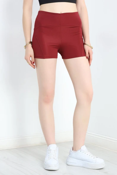 Dikişli Biker Tayt Bordo - Resim 5