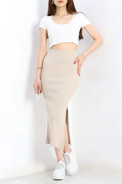 Kaşkorse Yırtmaçlı Etek Vizon - Resim 4