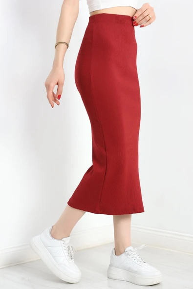 Kaşkorse Yırtmaçlı Etek Bordo - Resim 3